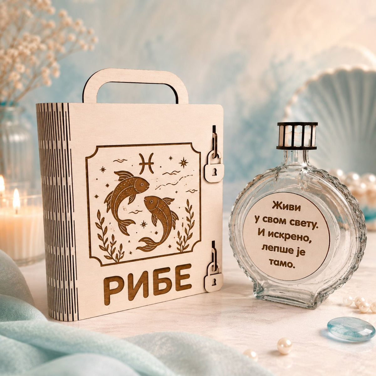 Ribe - kutija sa flašom
